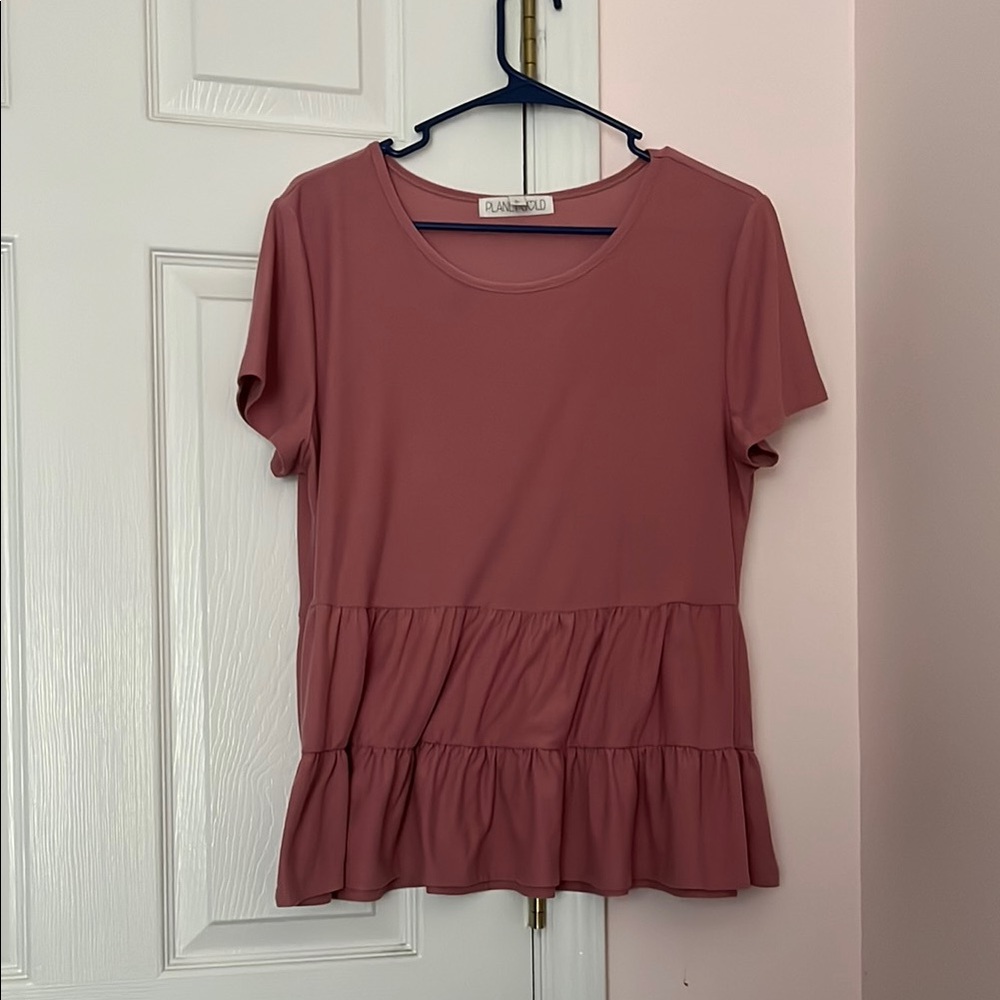 Planet Gold Pink Ruffled Peplum T-Shirt